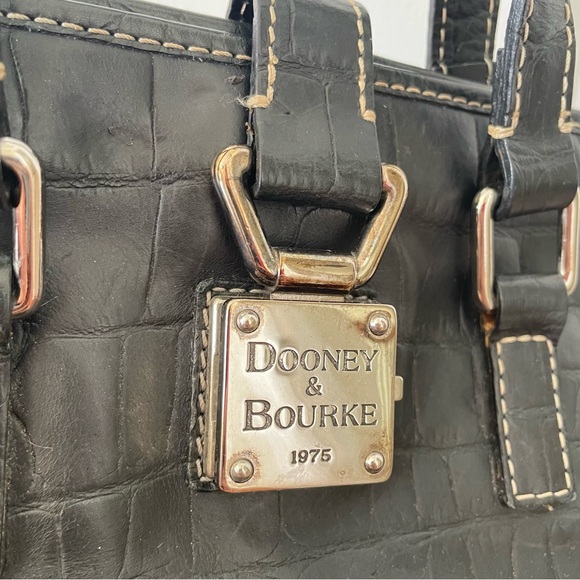 Dooney & Bourke Vintage Black Leather Crocodile Shoulder Bag Bucket Tote - Picture 5 of 11